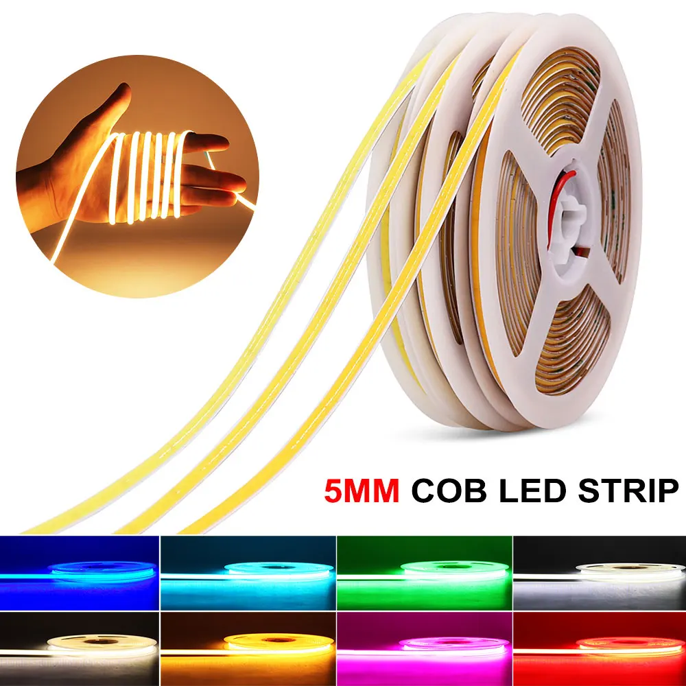 UltraThin 5mm COB LED Strips lights 12V/24V RA90 High Density Flexible Dimmable led strips lights for room Decor Lighting 16.4FT