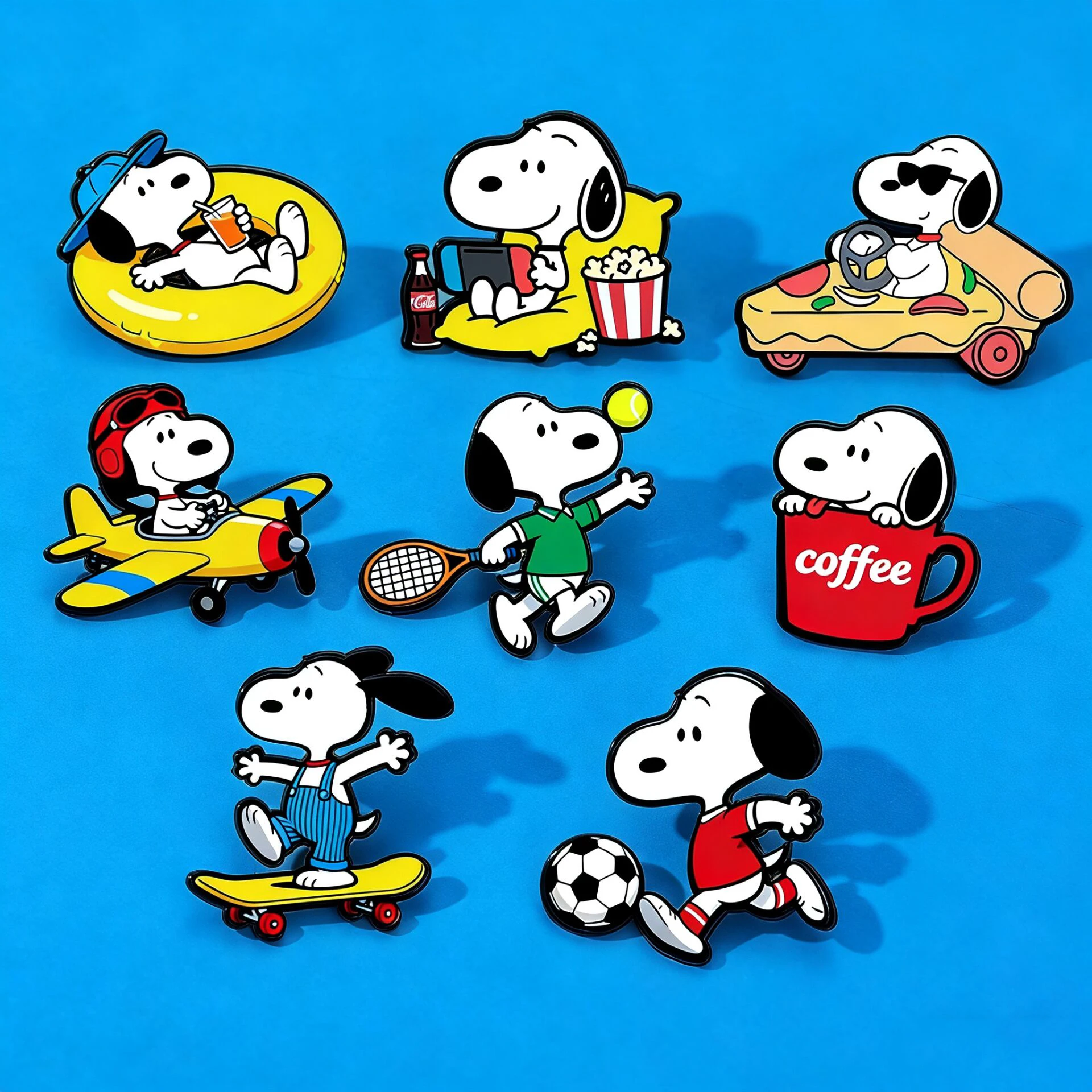8Pcs Snoopy Cute Cartoon Dog Enamel Pins Mixed Styles Sport Series Brooches Lapel For Bag Hat DIY Craft Jewelry Gift For Friends