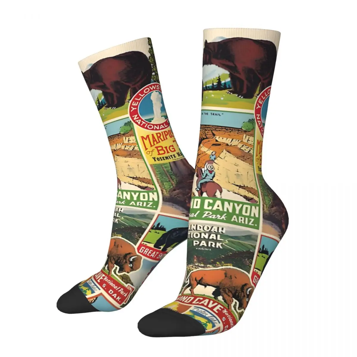 National Parks Popular Visit Crazy Compression Socks Unisex Yellowstone Harajuku Pattern Printed Funny Novelty Happy Crew Sock