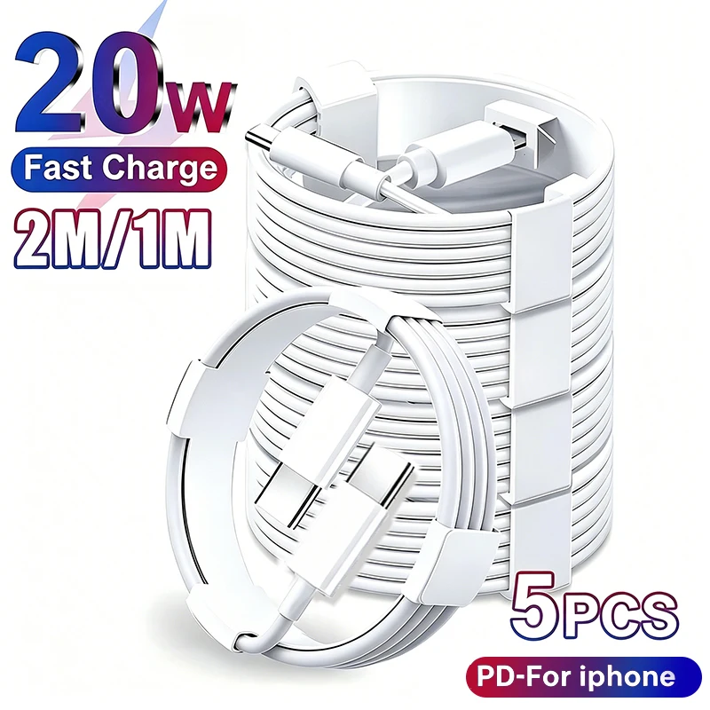 5PCS/3PCS/1PCS 20W Type-C Cable USB / C to C Fast Charging Cord Wire for iPhone 17 16 15 Pro Max 2M/1M