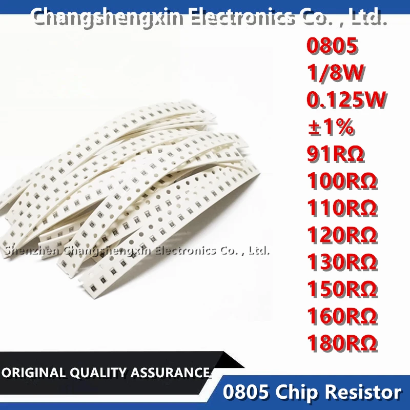 100 Stuks 0805 1/8W 0.125W Smt Chip Weerstand Tolerantie ± 1% Weerstand 91rΩ 100rΩ 110rΩ 120rΩ 130rΩ 150rΩ 160rΩ 180rΩ Ohm