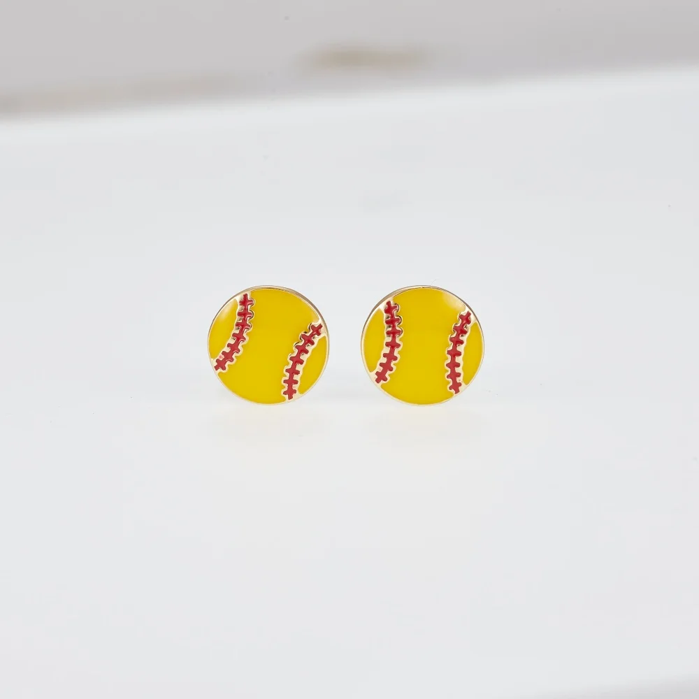 

Yellow Enamel Baseball Ball Sport Stud Earrings Gift for Girl Baseball Earring