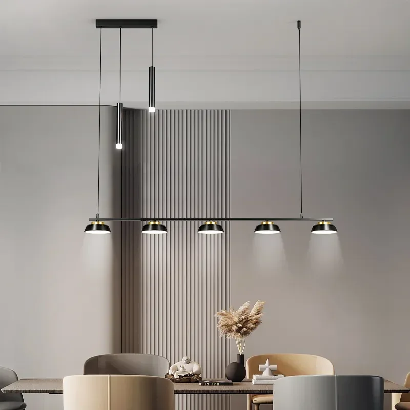 Modern Led Chandelier for Dining Room with Spotlight Kitchen Long Table Black Ceiling Hanging Pendant Lamp Neutral Light Decor