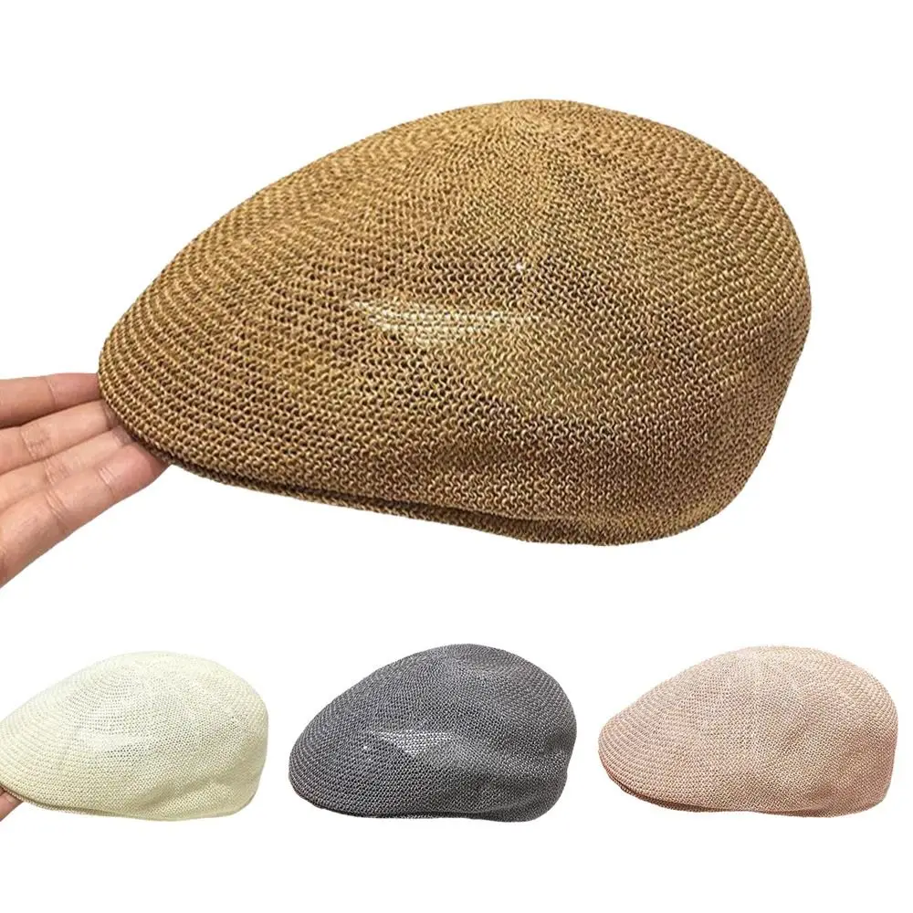 Einfarbiger Strohhut im Retro-Stil, verstellbarer Sonnenschutz, Panama-Hut, atmungsaktiver Sonnenschutz mit Netzstoff, Schirmmütze für den Strand