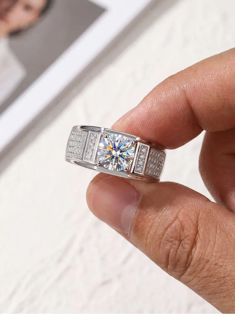 Dwj 1ct luxuriöse zertifizierte Moissan ite Diamant Eheringe für Männer Geschenk echte 925 Sterling Silber beste Qualität edlen Schmuck – Detail 3