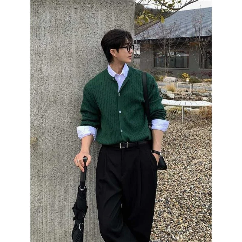 الكورية Sle الرجال سترة مشغولة من الصوف ربيع الخريف جديد تنوعا تصميم صغير تويست شريط الراقية سترة عادية العصرية #5