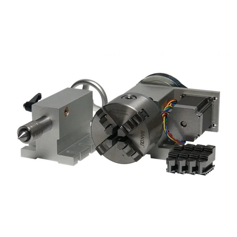 K5M-6-100A/B CNC 4th Axis Rotary A-axis, 100mm 3-Jaw & 4-Jaw Chuck with MT2 Active Tailstock, Machine Tool Accessories for Wood