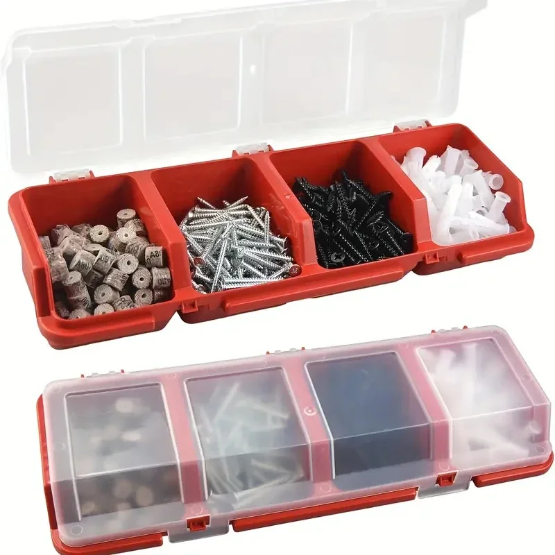 Small Parts Organizer Plastics 4 Compartments Tools Storage Box Hardware Organizer Box with Dividers for Screws Bolts Storage