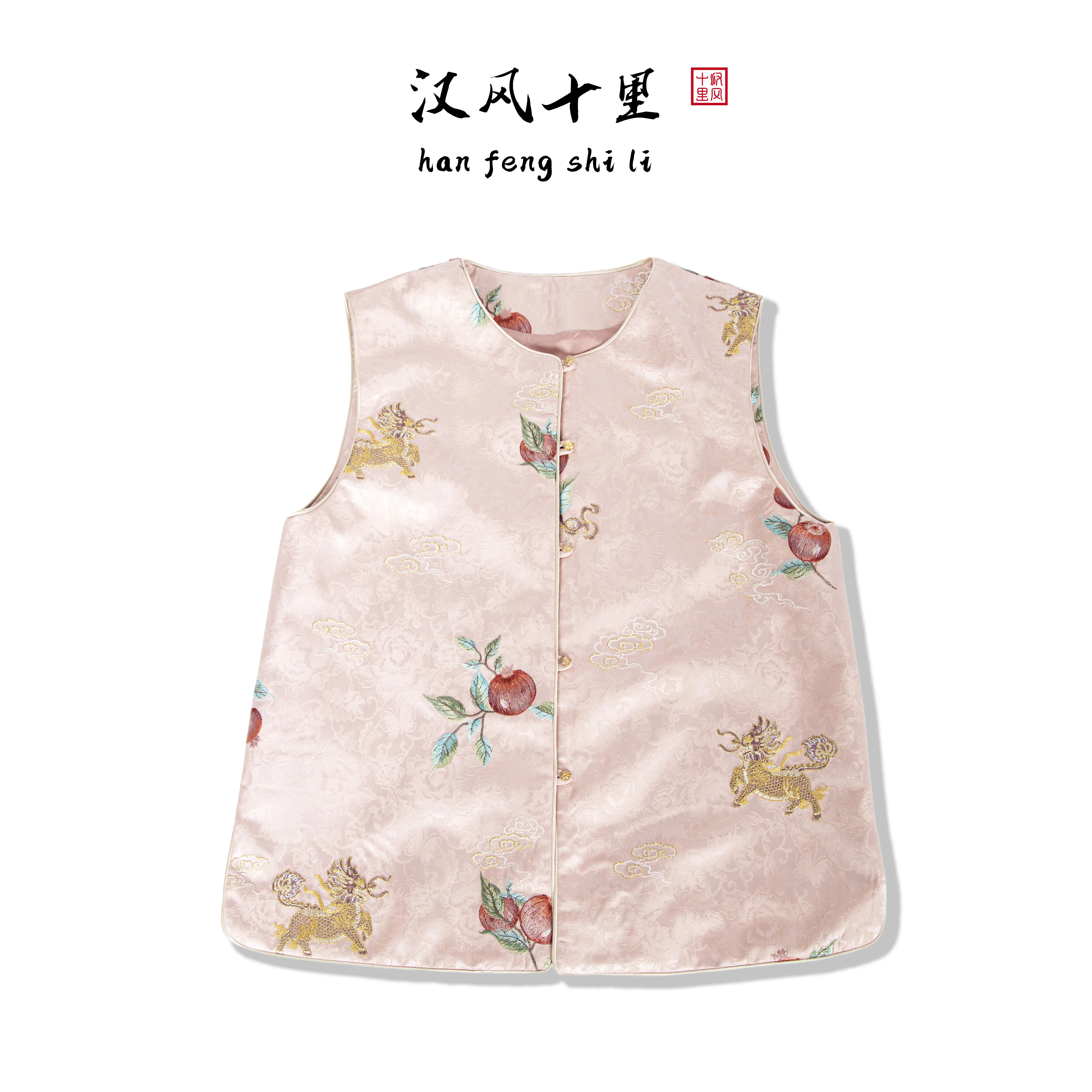 hanfengshili-women-new-chinese-round-collar-jacquard-vest-embroidery-pomegranate-lion-print-loose-sleeveless-waistcoat