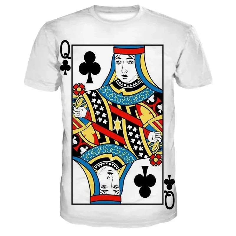Playing Card Pattern T-shirt For Men 3D Printed White Poker Short Sleeves Casual Summer Tee Shirt Popular Tops Poker T Shirts