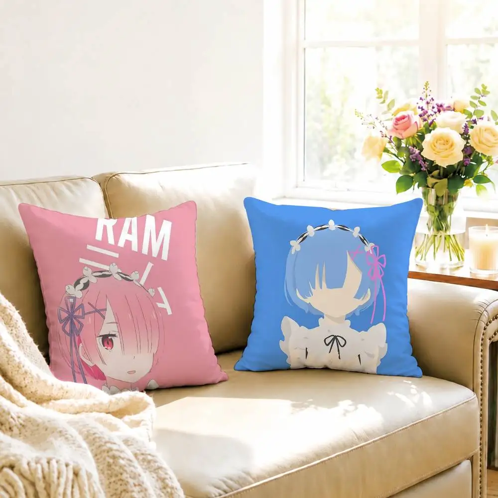 A-Anime ReZERO Ram Pillow Case Square Double-Sided Sofa Cushion Cover Bedroom Bedside Pillow Gift