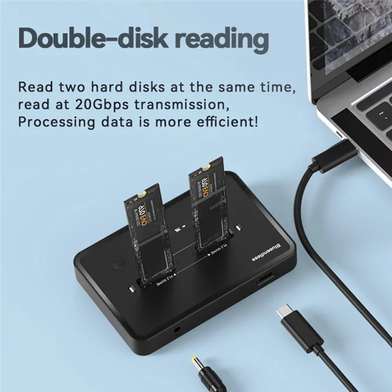 Blueendless M.2 Nvme/ Sata Duplicator Dual-Bay Offline Clone 20Gbps NVME Docking Station One-Key Offline Clone Ssd Dock-N34R