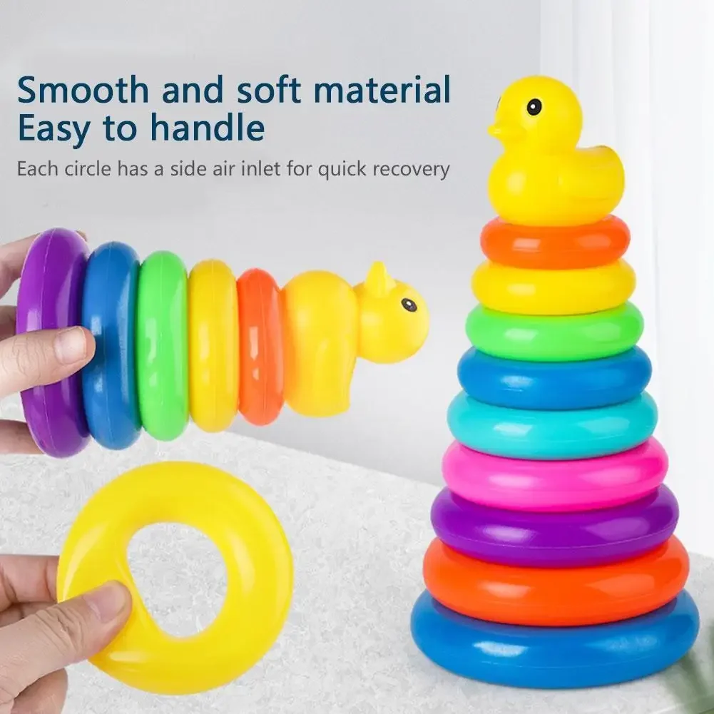 Children Puzzle Pyramid Tower Cup Stacking Duck Toys Baby Montessori Educational Beach Kids Pool Bathtub Toy 0 12 Month Boy Gift