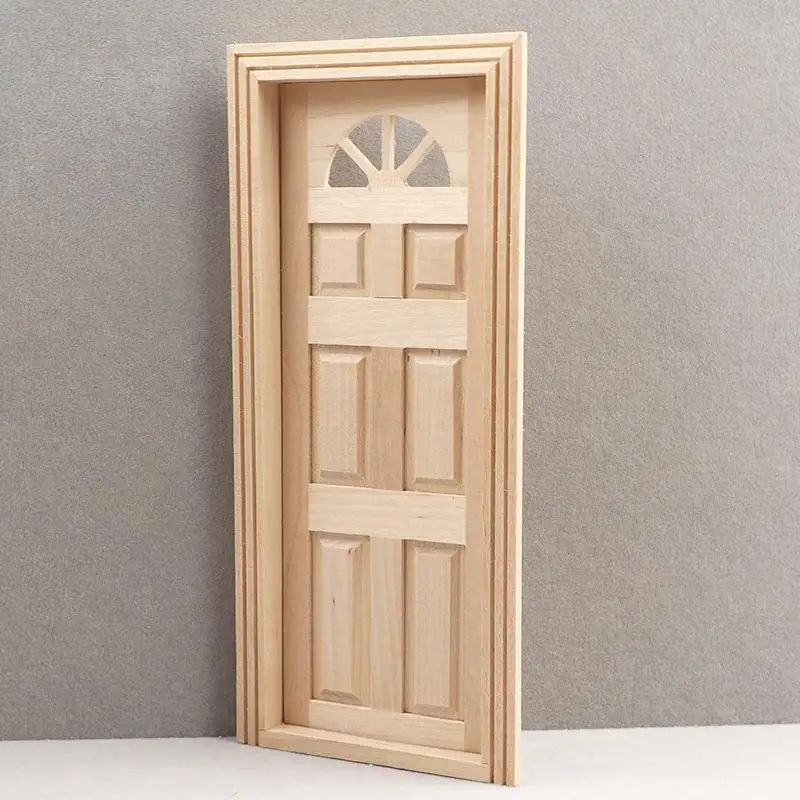 1 Set Unfinished Wood 6-Panel Door Furniture for 1/12 Dolls House, Miniature Fairy Garden Decoration Accessories