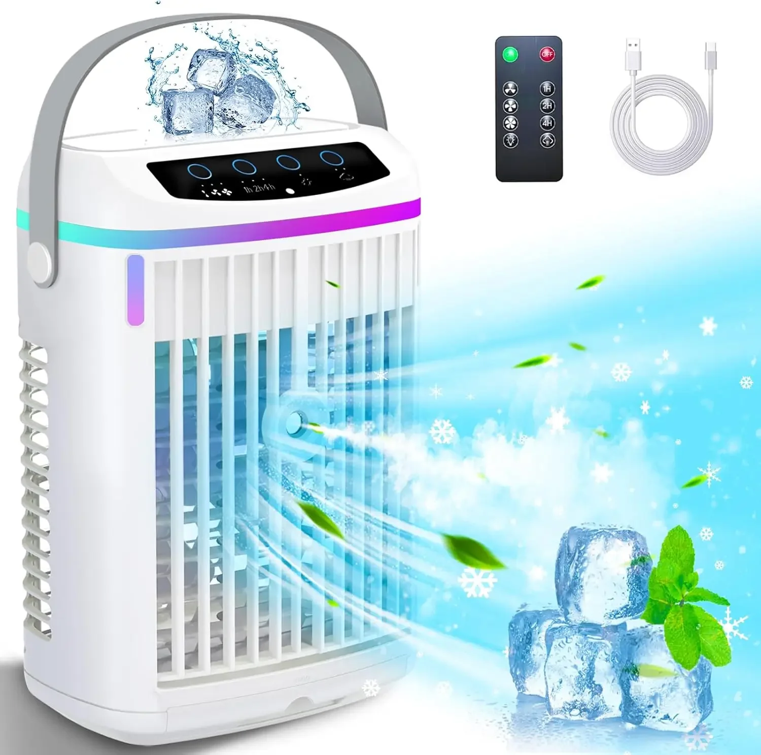 

Cooling Fan Air Conditioners - Mini Portable Air Conditioner with Remote Control, 3 Adjustable Wind Speeds & Modes, Night Light