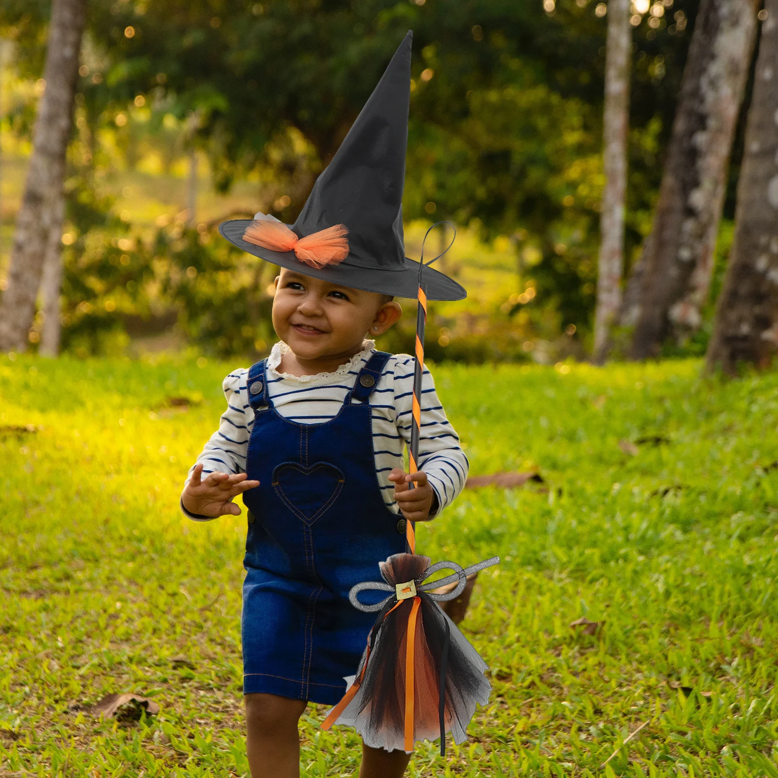 

1Set Halloween Witch Costume Set Skirt Hat Broom Cosplay Dress Role Play Outfit Lightweight Comfortable