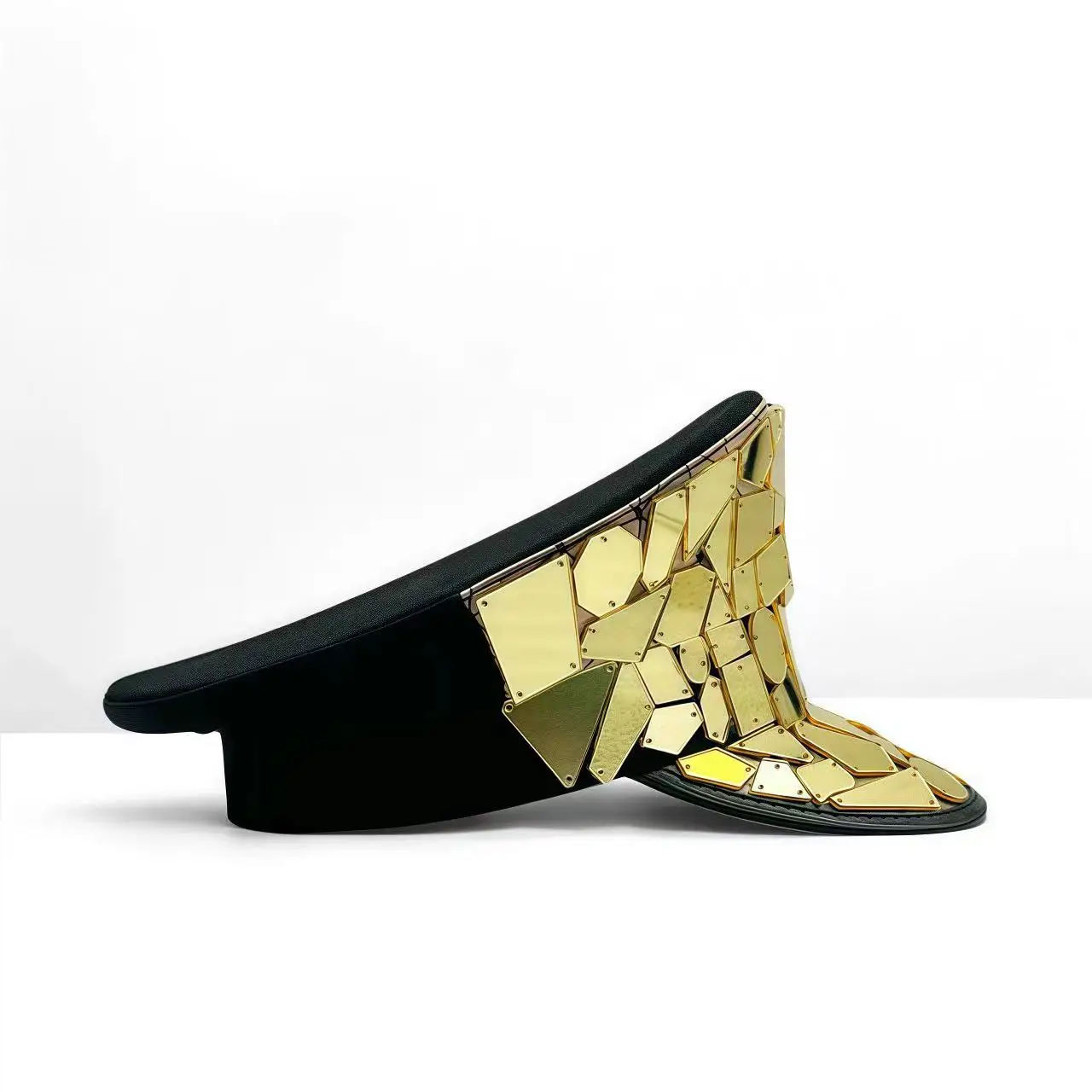 홍루안 옐로우 레이저 가죽 루프 캡틴 모자, 여성용 라인스톤 & 밀리터리 캡, 레이브 페스티벌 액세서리 & 파티 캡 남성용