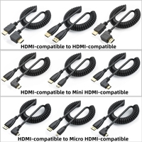 Left/Right Angled Mini/Micro HDMI-compatible Cable 1080P HDMI-compatible 1.4 Spring Curl for Nikon/Canon DSLR Camcorder Monitor​