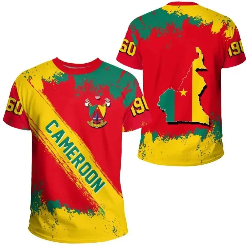 African Cameroon flag map 3D printed T-shirt, men\'s clothing national emblem lion graphic sports jersey top