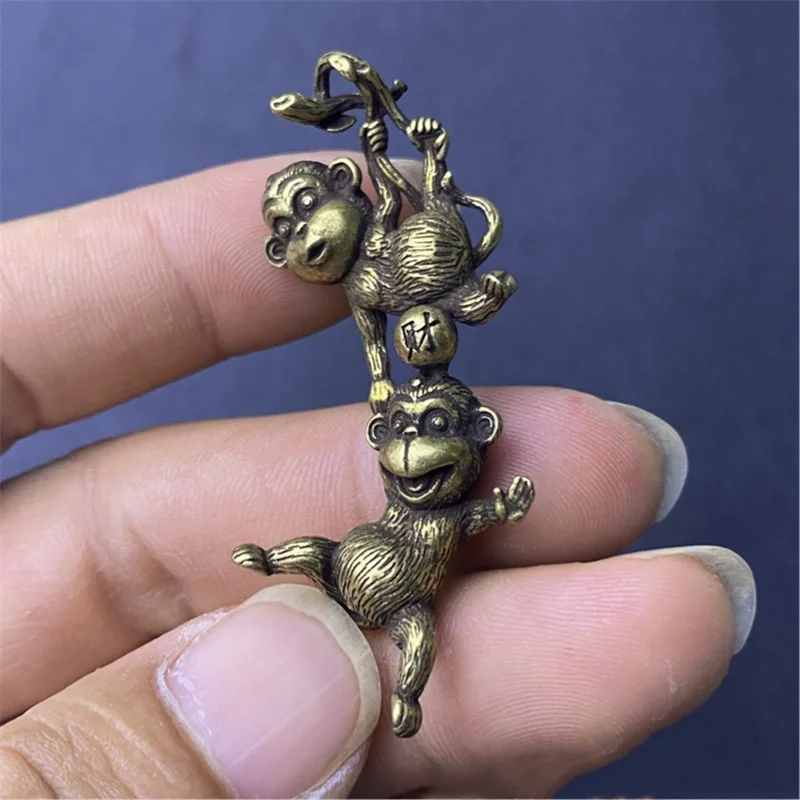 Little Fairy/ Solid Brass Little Monkey Statue Office Desktop Pendant Pet Crafts Animal Statue Miniature Keychain Pendant Gift