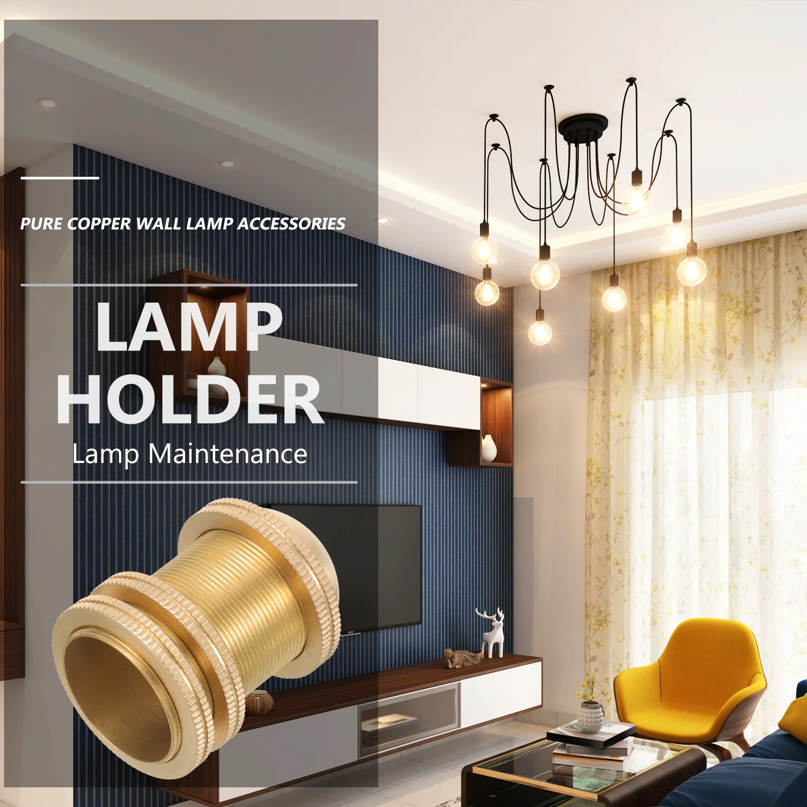 

Pure Copper E14 Light Socket Metal Screw Lamp Holder Reliable Durable for Ceiling Wall Floor Lamp Repair Light Socket