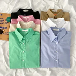 Fashion Green Shirts Womens Tops Button Up Oversize Blouse Office Lady Long Sleeve White Pink Black Vintage New