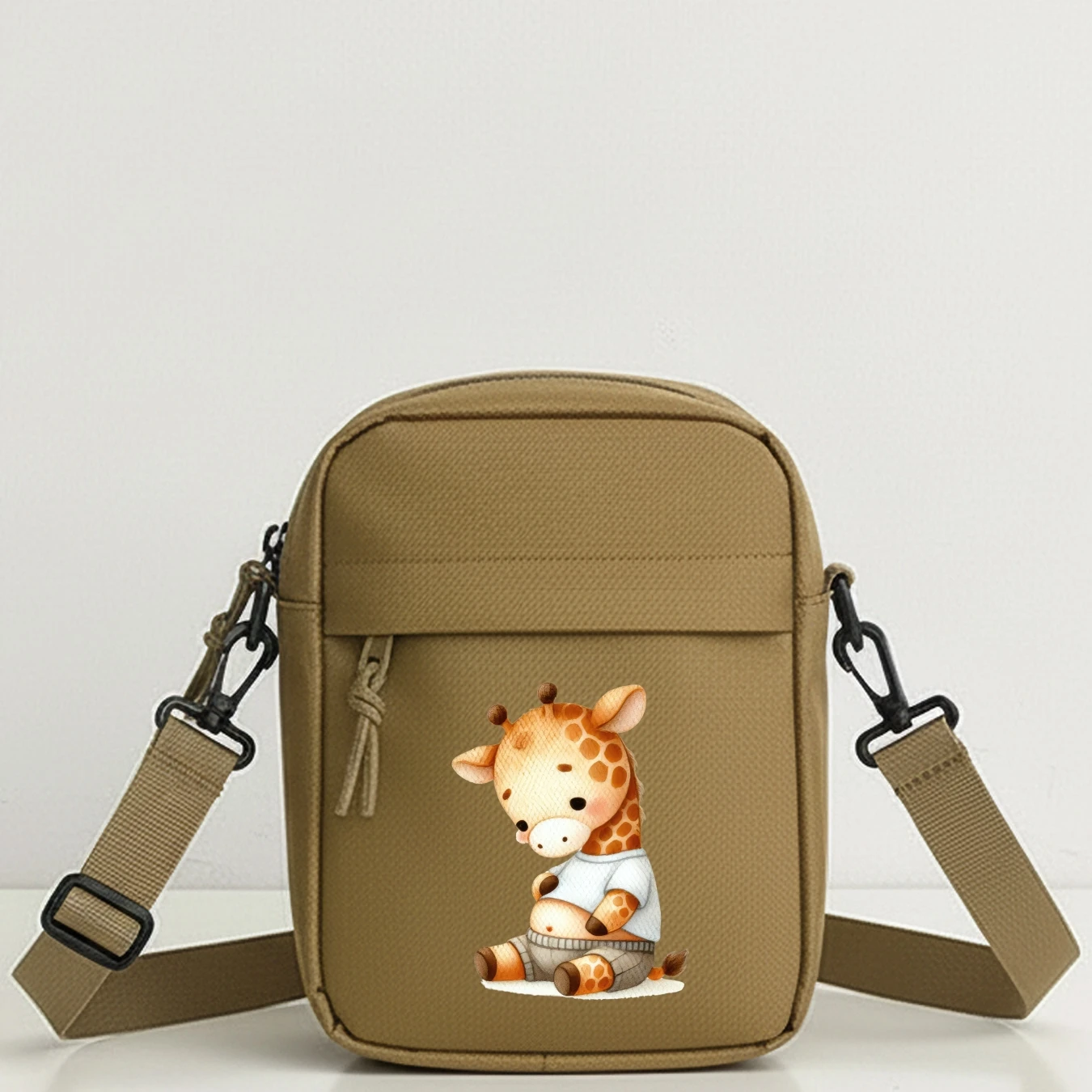 Cute Giraffe Knitted Style Oxford Shoulder Bag with 2D Print Detachable Strap Zipper for Daily Commute School Travel Party
