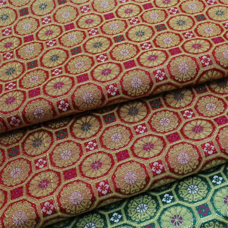 NEW415 Red/Green Gold Embroidery Polyester Silk Jacquard Brocade Fabric Stage Film Costume Mongolian Robe Fabric DIY Sewing