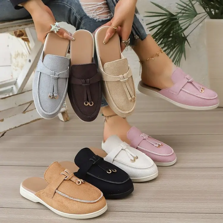 Women's Slip on Vintage Tassel Mule Loafers Slip on Flat Slippers Casual Office Work Shoes for Ladies Daily Walking Plus Size