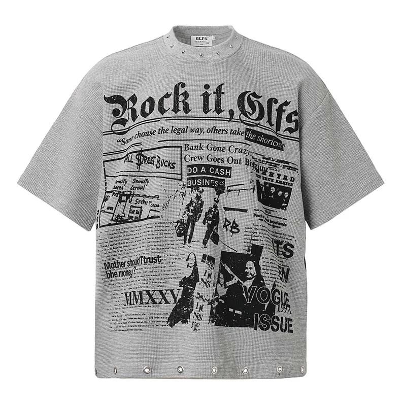 

Rivet Style Hip Hop T shirt Streetwear Vintage Harakuju Top Tees For Male Printed