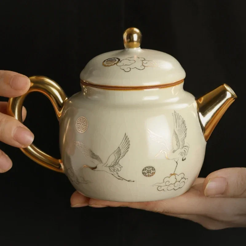 

Ru Kiln Porcelain Teapot Chinese Masters Handmade Works High-temperature Firing Natural Cracks Teaware Gift Box Tea Infuser