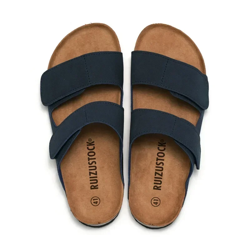 Strandschoen Heren Zomer Sandalen 2023 Casual Buiten Kurk Slippers Effen Kleur Antislip Pu Lederen Slip Sandalias Slippers