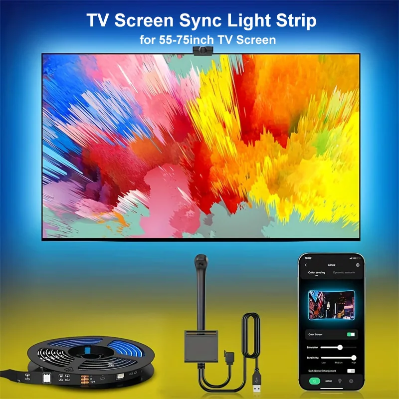 TV Led Backlight RGBIC LED Strip Light with Camera AR Sensor APP Control Music Sync Smart RGB Light for Gaming Atmosphere