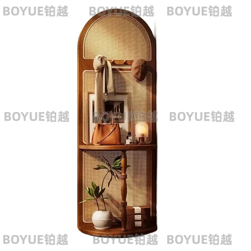 for French Screen Entrance Front Door Porch New Partition Solid Wood Rattan Wabi Sabi Clothes Hat Rack Through the Hall