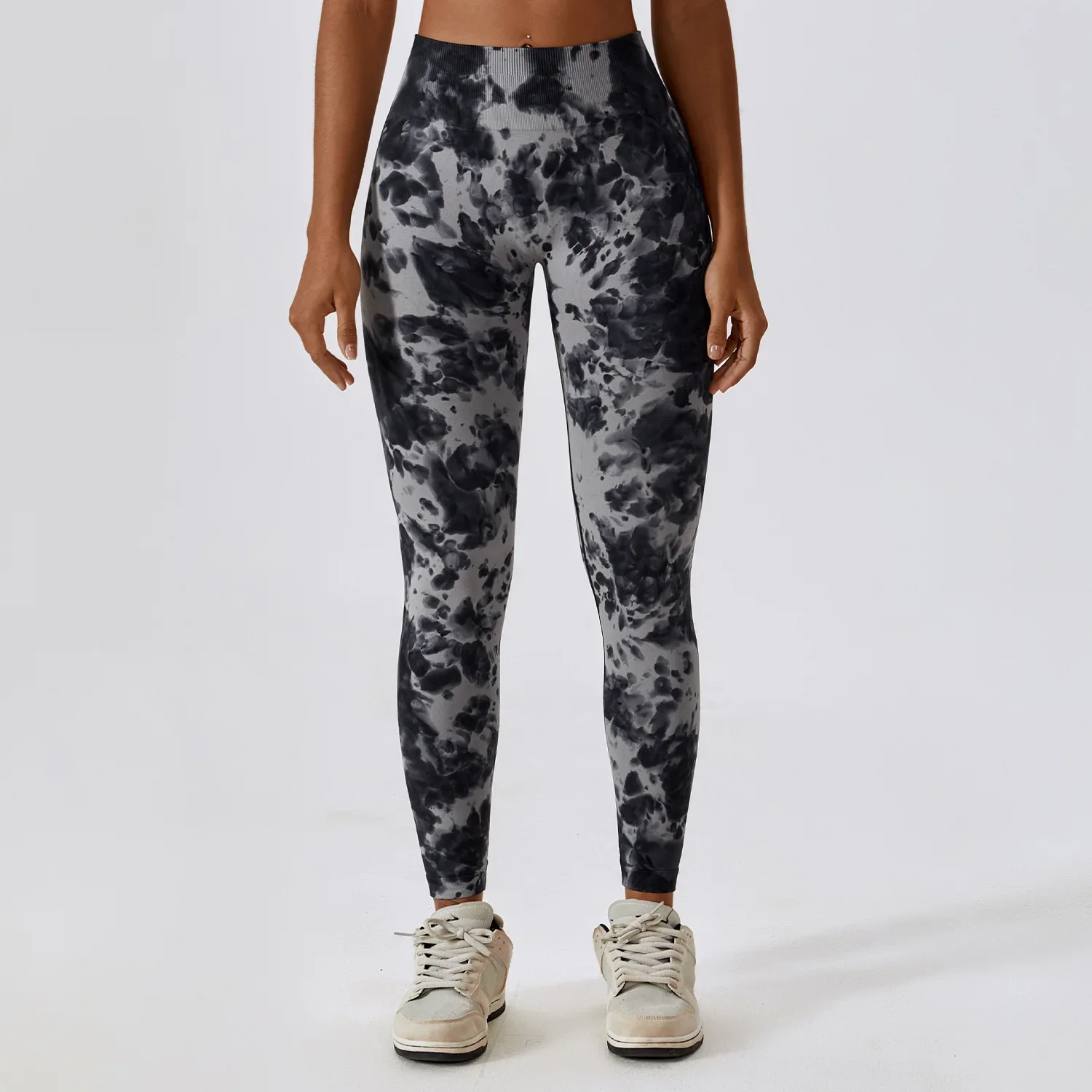 European and American tie-dye seamless high-waisted yoga pants, peach hip lift gym pants, running sports tight pants 7356