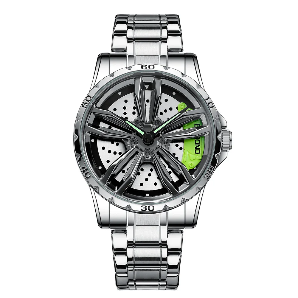 Reloj para hombre con cubo de rueda, reloj de motocicleta hueco 360 °   Reloj de cuarzo de moda masculina con tira de acero de tendencia de modificación de coche giratorio