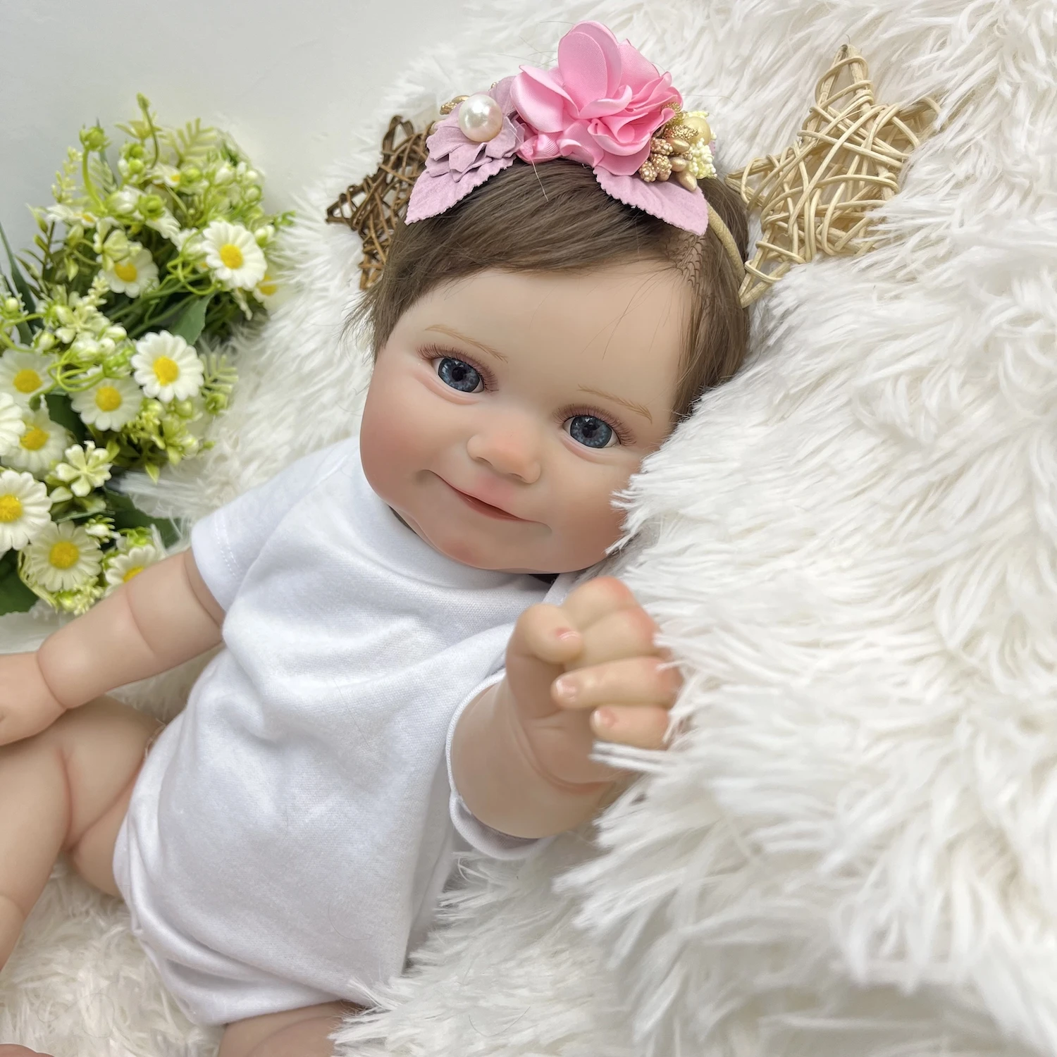 Bambola Reborn BZDOLL 50cm 20 Pollici in Vinile Morbido con Pelle Dipinta 3D e Vene, Giocattolo Artistico Neonato Sorridente, Regalo Realistico