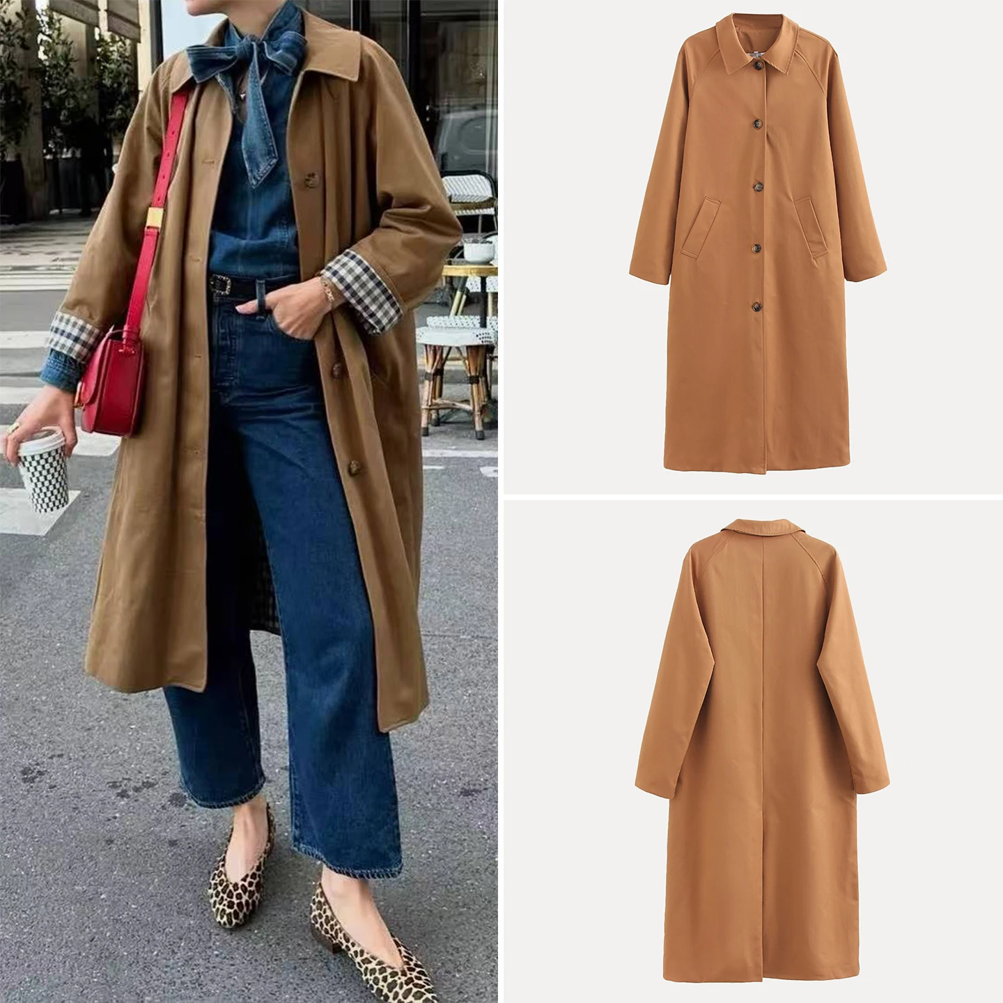 

Женское длинное свободное пальто Ele Long Loose Fashion, осень 2025, на одной пуговице, с воротником, однотонное, для повседневной носки, Sle Z