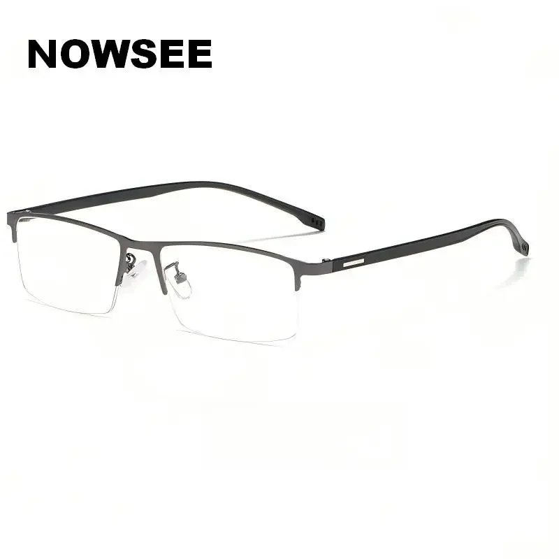 

NOWSEE Men's Light Luxury Half-frame Glasses, Ultra-light Alloy Frame, Reading Anti-blue Light Prescription Glasses Change Color