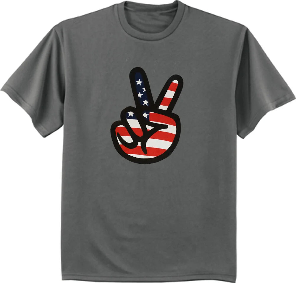 Peace sign t-shirt American US flag pride America USA dark gray tee shirt