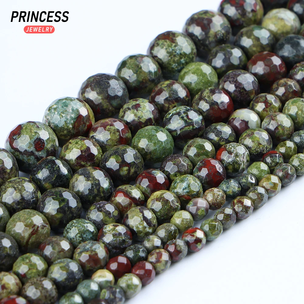 A+ Natural Dragon Bloodstone Blood Stone Faceted Beads for Jewelry Making Bracelet Necklace Stone Beads DIY Accessorie 6 8 10mm