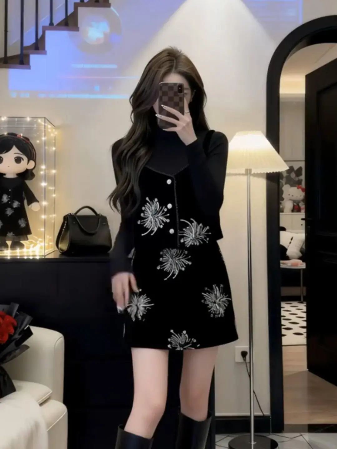 

Комплект из двух предметов для женщин больших размеров: однотонная базовая юбка и футболка с вышивкой пайетками, весенняя повседневная модная одежда