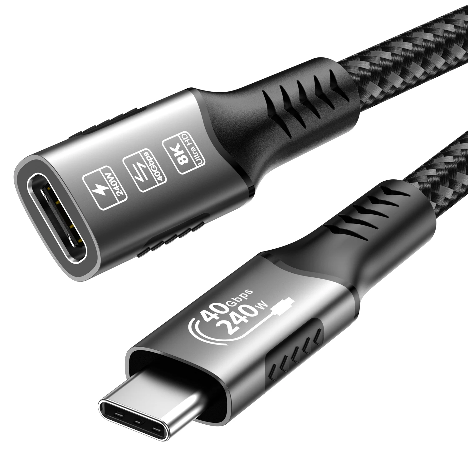Cavo Prolunga USB 4.0 Tipo C Da 50cm - Ricarica Veloce 100W, Trasferimento Dati 20Gbps, Video 8K 60Hz, Nylon Intrecciato Grigio - 3