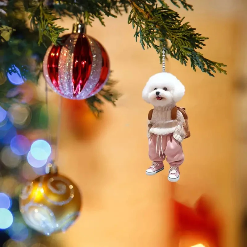 New Creative Acrylic Puppy Man Backpack Car Hanging Pendant Rearview Mirror Ornament Cute Auto Interior Decor Gift for Women Men