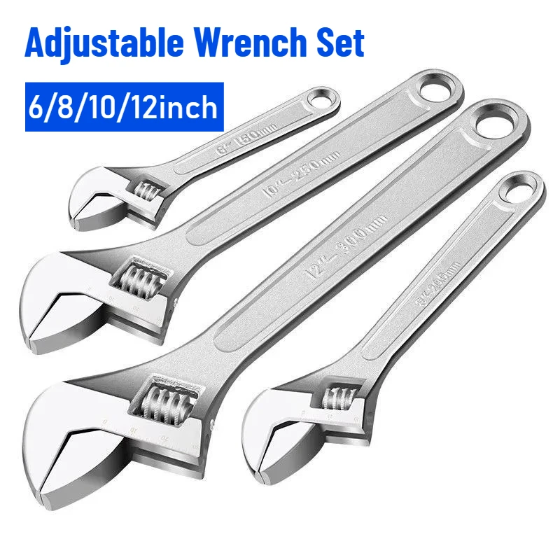 

4pcs Adjustable Wrench Set Forged Heat Treated Chrome-plated Industrial Grade Shifter Movable Spanners 6 8 10-inch