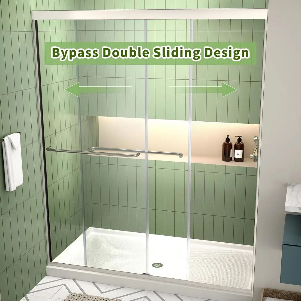 Shower Door, 44-48 in. W X 70 in. H, Semi-Frameless Double Sliding Doors, SGCC Tempered Glass, Bathroom Shower Door