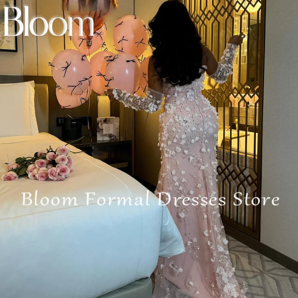 Bloom Appliques Sweep Train Boat Neck Detachable Sleeve Sequined 3D Flowers Mermaid Elegant Luxury Evening Dress 2024 Charming