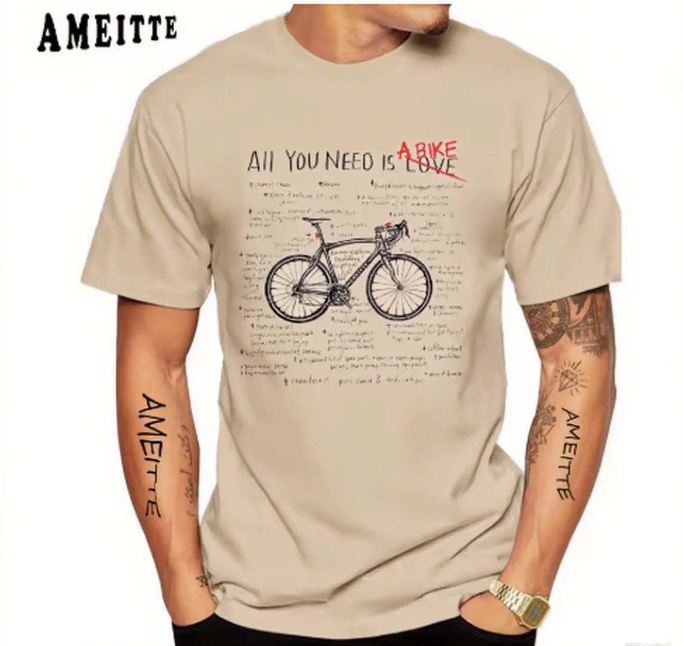 

Хлопковая футболка AMEITTE All You Need Is A Bike Print Уникальная велосипедная футболка с графическим принтом для модной повседневной одежды S-4XL