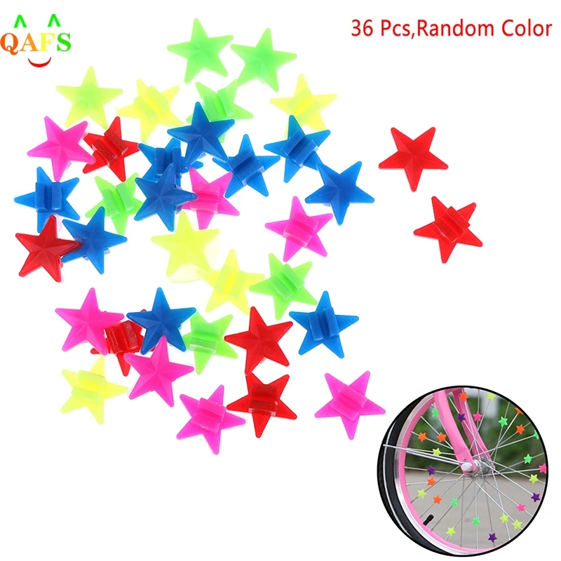 

36Pcs Star Bike Bicycle Wheel Spoke Beads Luminous Plastic Clip Spoke Bead Bicycle Beads Wire Beads Decorations (Mix Color)