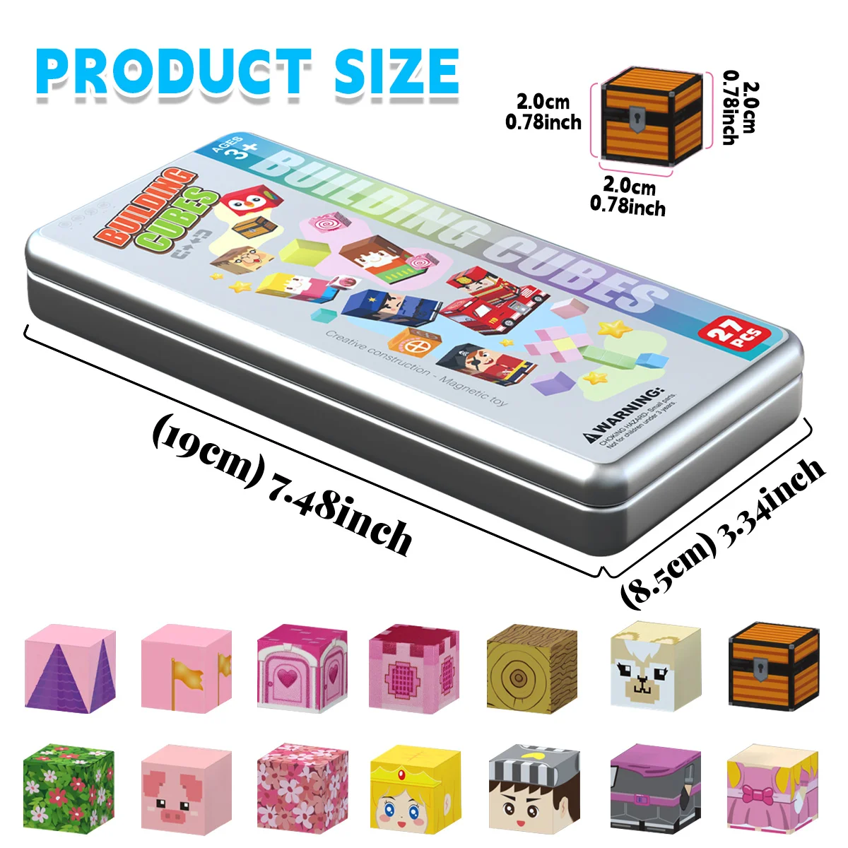 27pcs Iron Box Magnetic Block Set,Magnetic Tiles,Children's Puzzle Building Blocks Toy,Preschool Educational Building blocks Set